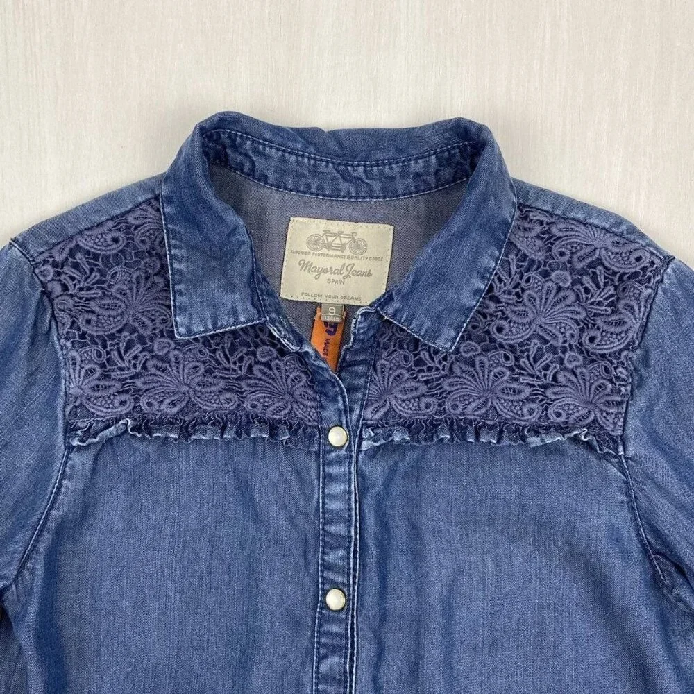 Mayoral Jeans Lace Trimmed Denim Dress - Picture 3 of 10